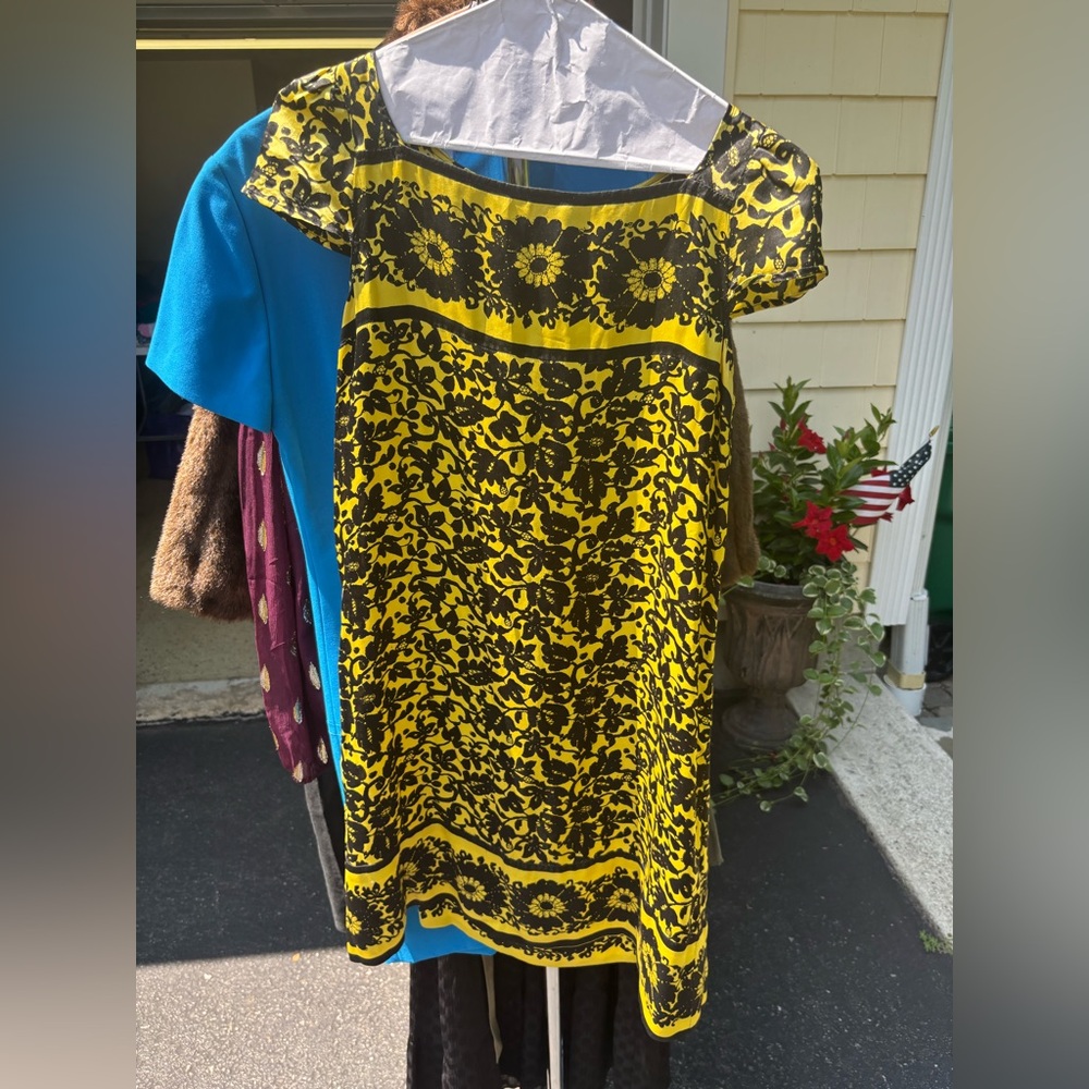 Nicole Miller Yellow and Black Floral Mini Dress